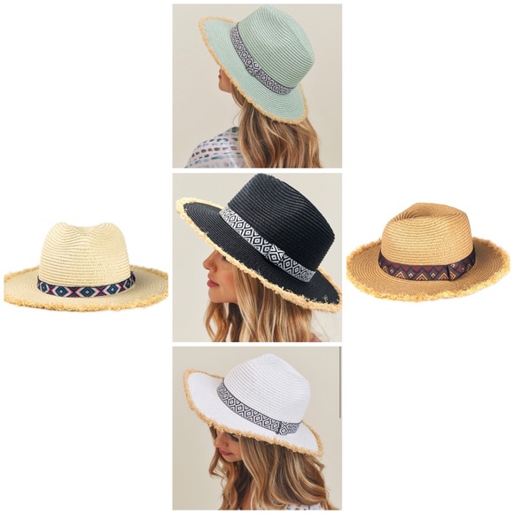 #68 FRAYED TRIM AZTEC STRAW HAT - Picture 5 of 5